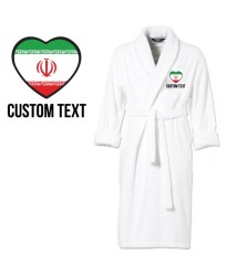 Iran Flag Heart Shape Embroidery Logo with Custom Text Embroidered Bathrobes